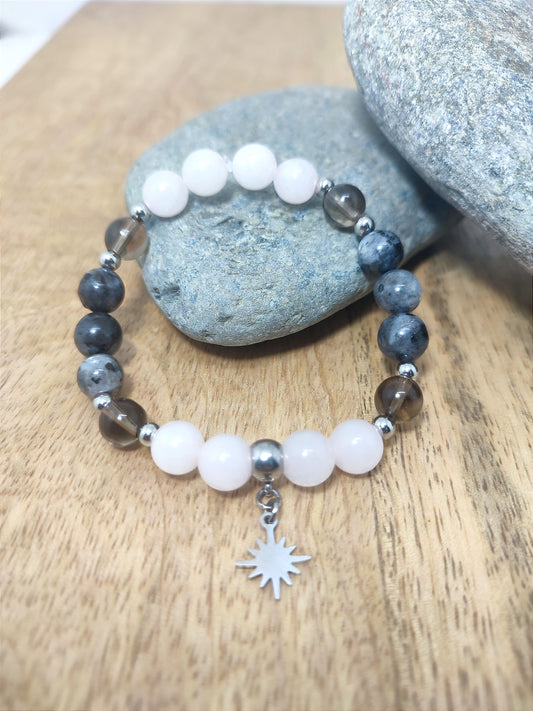 Bracelet Quartz rose - Larvikite - Quartz Fumé