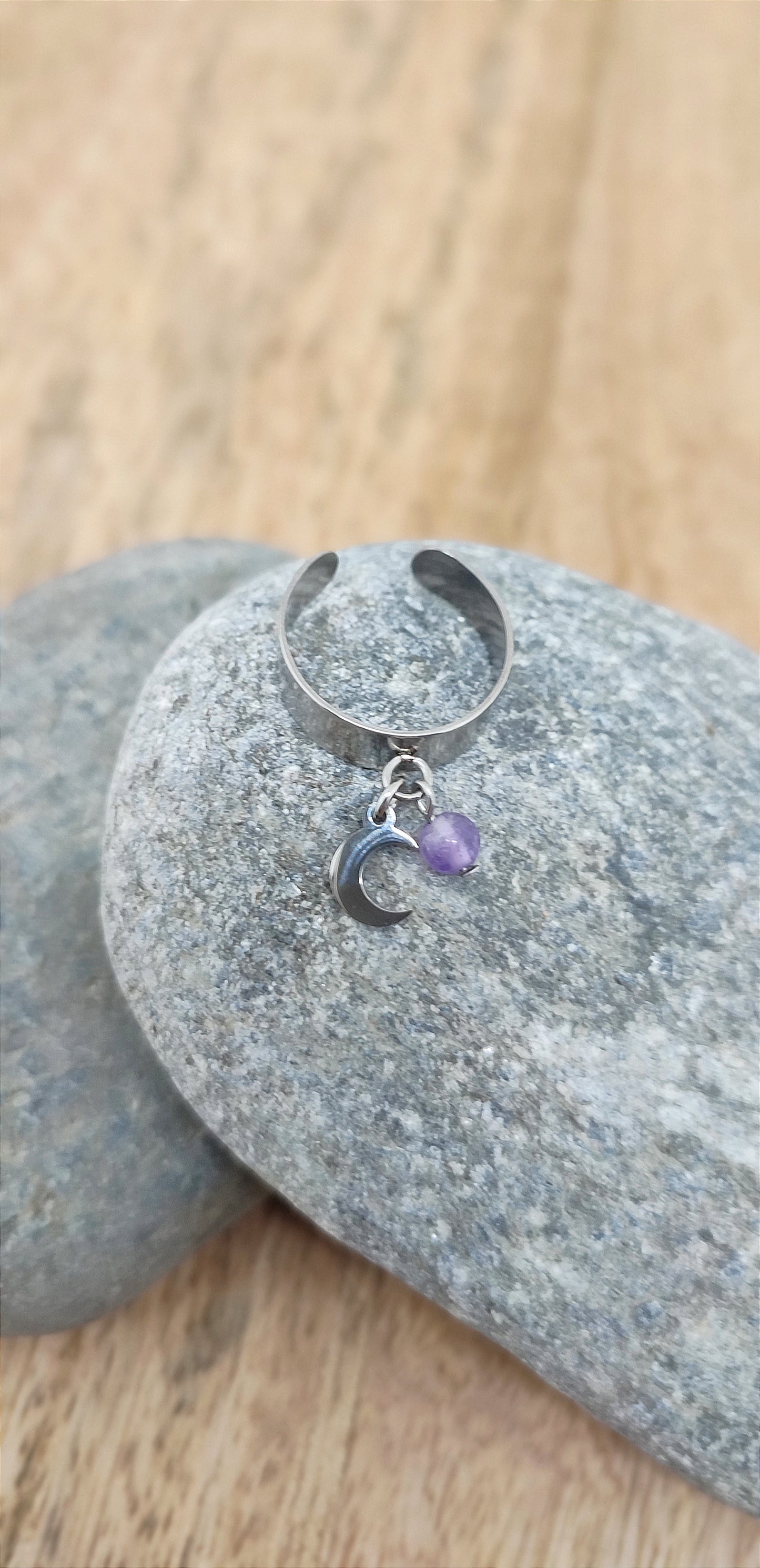 Bague Ajustable "Moon" et Amethyste