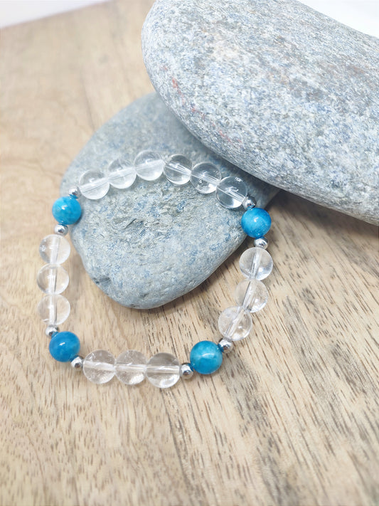 Bracelet cristal de roche/ Apatite