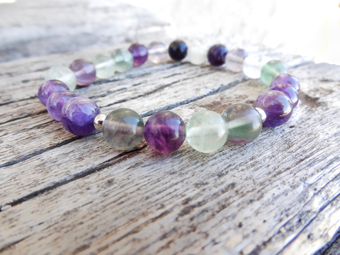 Bracelet Fluorite et améthyste.