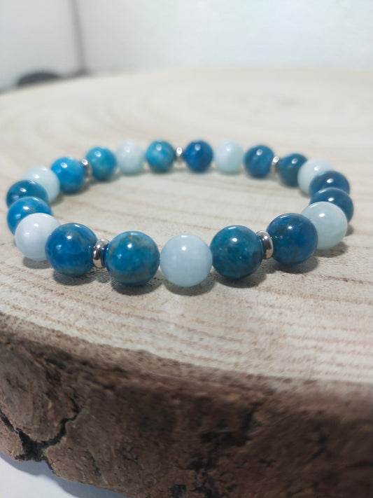 Bracelet "apatite et Aigue marine" 18cm