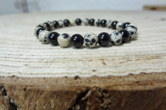 Bracelet "obsidienne noire et jaspe dalmatien"