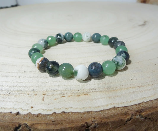 Bracelet Agate Arbre,  Agate Mousse et Aventurine.