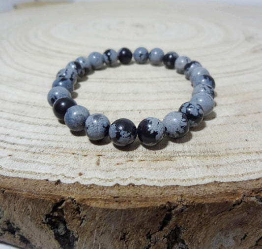 Bracelet uni en Obsidienne Flocon de neige Mixte