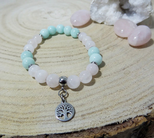 Bracelet Amazonite et Quartz rose.