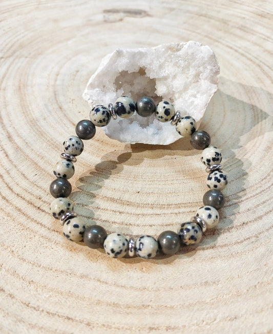 bracelet ''Pyrite et Jaspe Dalmatien''