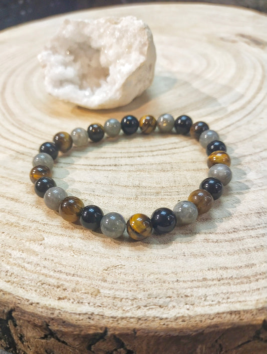 Bracelet Labradorite/ Obsidienne noire/ Oeil de tigre